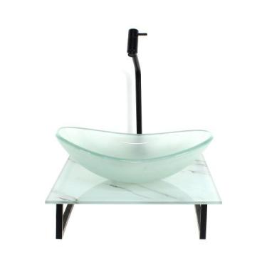 Imagem de Kit cuba de vidro oval 10mm jateada com tampo de vidro 40cm x 40cm már