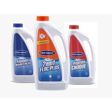 Imagem de Kit HIDROAZUL tratamento Piscinas Liquido Algicida Manutenção 1L Floc 