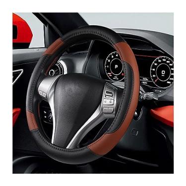 Imagem de BELOMI Capa de volante de carro de couro, universal 38 cm para carro caminhão SUV, antiderrapante e respirável, design de estilo esportivo protetor de volante inodoro, acessórios de interior automotivo (café)