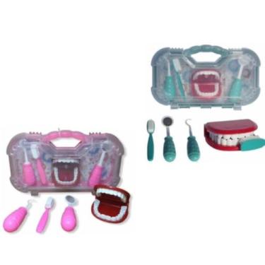 Imagem de Maleta kit Dentista Cor Verde e Rosa Brinquedo Profissões Educativo - 