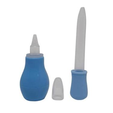 Imagem de Aspirador Sugador Nasal Conta Gotas Anatômico Bebe Azul - F&S Mega Sto
