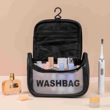 Imagem de Necessaire de Maquiagem Cosmético PVC Impermeável com Gancho para Viag