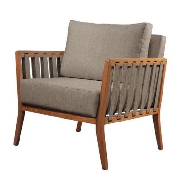 Imagem de Poltrona Decorativa Helena Madeira Maciça Castellar Móbile, Linho Cinz