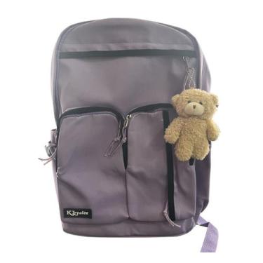 Imagem de Mochila Escolar Feminina Juvenil Bolsa Com Urso de Pelúcia - ELLO