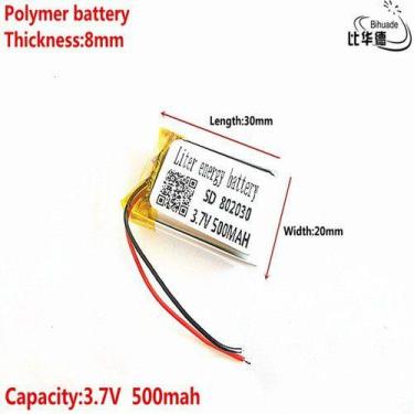Imagem de Bateria 3,7v  500mah 8mm X 20mm X 30mm 2 Fios 802030 - KMIG