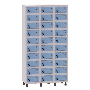 Imagem de Armário Porta Objetos de Aço 3 Vãos 30 Portas Fechadura Pandin 1,90 m 