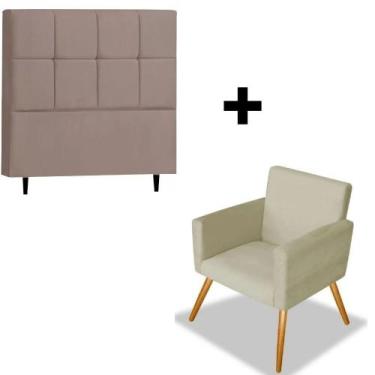Imagem de Poltrona + Cabeceira King 195 cm Platinum Decor Nude