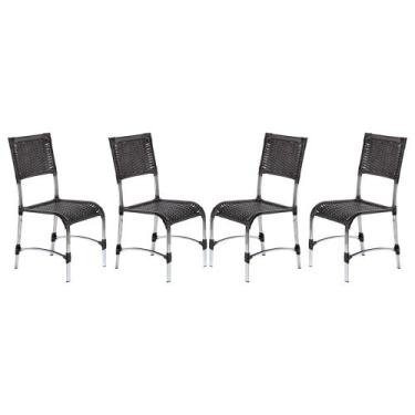 Imagem de Kit 4 Cadeiras Alumínio Área Varanda Jardim Fibra Marrom - Premium Box