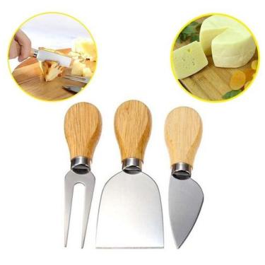 Imagem de Kit Queijo Petisco Três Peças De Aço Inox E Madeira - Embralumi , Cinz
