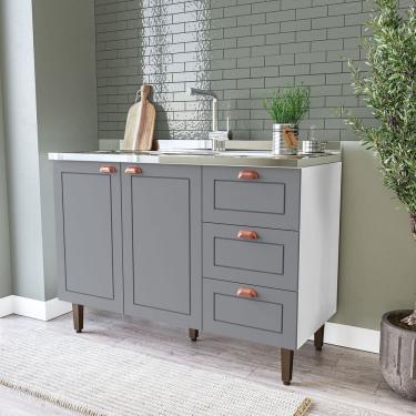 Imagem de Balcão 2 Portas 3 Gavetas 120 Cm Pérola Yescasa Branco / Cinza