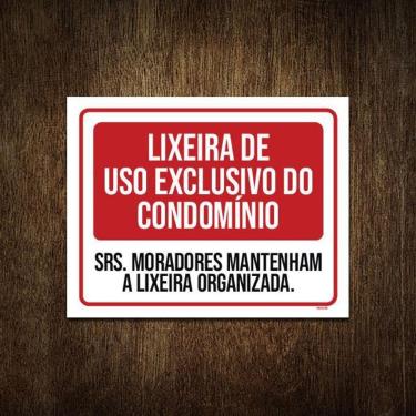 Imagem de Placa Lixeira Uso Exclusivo Condomínio Organizada 36X46