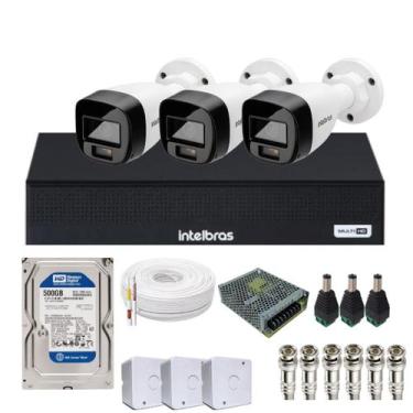 Imagem de Kit 3 Câmeras Intelbras 1120b Full Color, Dvr 4ch Mhdx 1004c  Hd 500gb