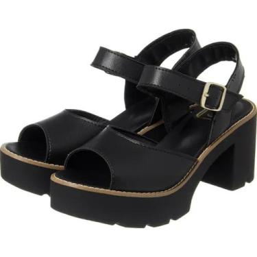 Imagem de Sandália Meia Pata Aberto Tratorado Gáspea Larga Preto Sintético - Sti