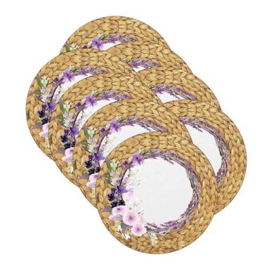 Imagem de Kit Sousplat Lavanda Rústico - NSW, com base, 8 Peças