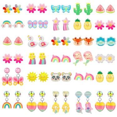Imagem de Hicdaw Brincos infantis com clipe para meninas, 25/30 pares de brincos hipoalergênicos para crianças de 4 a 12 anos, brincos fofos com clipe de animal para meninas sem orifícios de orelha, conjunto de