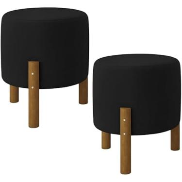 Imagem de Kit 2 Puff Redondo Luxo Decorativo Charme Thor com Pés de Madeira Suede Preto - PC MÓVEIS