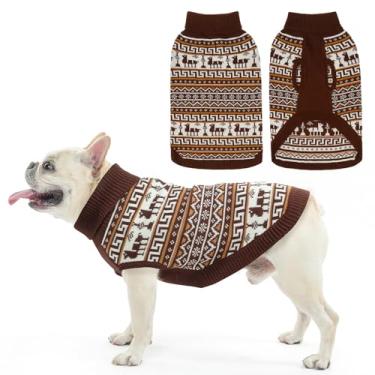 Imagem de SCENEREAL Suéter de gola rolê para cães pequenos, médios e grandes, meninas, meninos, pulôver de malha, roupas para filhotes, casacos de clima frio, roupas de Natal, cáqui P