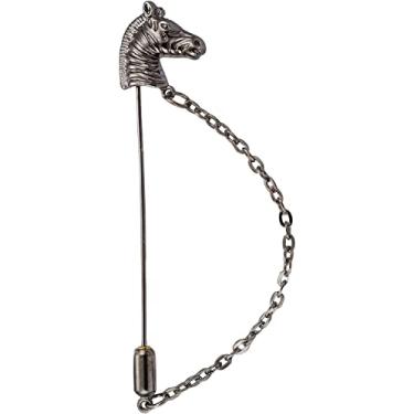 Imagem de A N KINGPiiN Broche de lapela para homens cavalo preto com corrente pendurada broche camisa tachas acessórios masculinos, Metal, Sem Pedra Preciosa