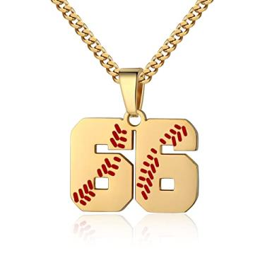 Imagem de Colar com número de beisebol para meninos 00-99 Atletas Jersey Número colar de aço inoxidável corrente banhada a ouro 55,88 cm pingente de beisebol personalizado presente de beisebol para homens e mulheres meninas, Aço inoxidável, não sabe