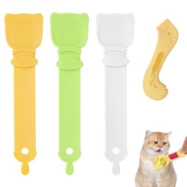 Imagem de Pacote com 4 comedouros para gatos e colher de mistura de ração para animais de estimação, petisco cremoso espremível para gatos em 3 cores, dispensador de guloseimas úmidas para gatos, colher de