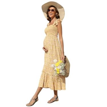 Imagem de Vestido de maternidade feminino tomara que caia dividido, evasê, casual, vestido de fotografia para chá de bebê, Amarelo - JD, G