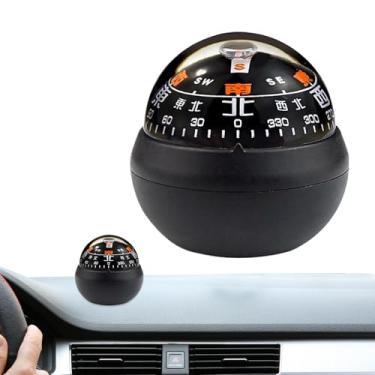 Imagem de Bússola de bola para painel do carro, Dash Compass Ball - Bola de bússola com montagem em painel e mostradores duplos,Design luminoso de bola de bússola ajustável, para orientação de direção de caminh