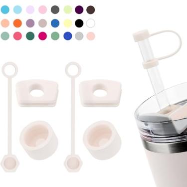 Imagem de DUNLAGUE Pacote com 2 tampas de derramamento para copo Stanley 2.0 850 g e 1,134 g, tampa à prova de vazamento de silicone para copo Stanley, acessórios de copo incluem tampa de palha, rolha redonda,