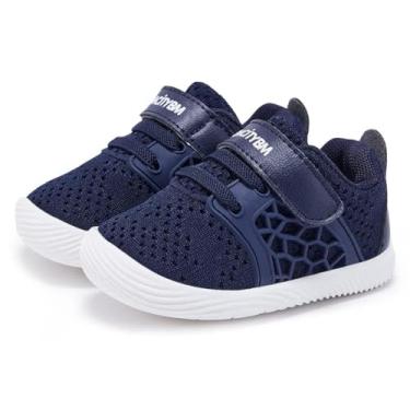 Imagem de BMCiTYBM Sapatos para bebês meninos e meninas de malha respirável tênis leve antiderrapante infantil primeiros passos 6 9 12 18 24 meses, D - azul, 6-12 Months Infant