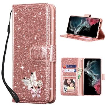 Imagem de UEEBAI Capa carteira para Samsung Galaxy S24 Plus/S25 Plus 5G, capa de telefone de couro PU com glitter slots de cartão capa de suporte fecho magnético Bling Flip Case à prova de choque alça de mão