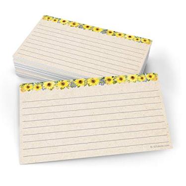 Imagem de 321Done Cartões de índice de girassol – Feitos nos EUA – Pequenos 3 x 5 (conjunto com 50) Cartões de anotações forrados com pauta estreita dupla face, cartolina grossa e resistente, lindas flores de sol e linhas pautadas florais