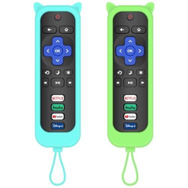 Imagem de Controle remoto para Roku TV e capa para controle remoto Roku, pacote com 2 controles remotos compatíveis com TCL Roku/Onn Roku/Hisense Roku/Philips Roku TV Remote (verde e azul)