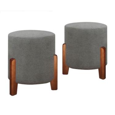 Imagem de Kit 2 Puff Sala Decoração Moderna Estilo Retrô Pé Madeira Cor Cinza Li