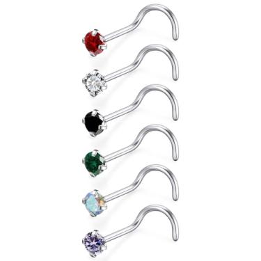 Imagem de Qiwnswoy Anéis de nariz de titânio de aço inoxidável 18G, 20G, 22G, para mulheres, em forma de L, sem piercing de nariz, joia para mulheres e homens, prata, ouro, preto, Metal Cristal, Zircônia cúbica