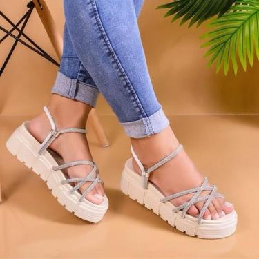 Imagem de Papete Feminina Sandália Com Strass Tiras De Brilho Confortavel - Eleg