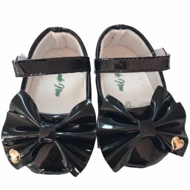 Imagem de Sapatinho Bebe Criança Menina Coração/Laço Preto Mundo Nina Kids do P 
