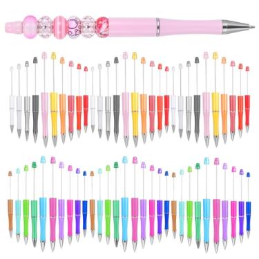 Imagem de COMNICO 60 peças de canetas esferográficas de plástico com contas faça-você-mesmo, lindas canetas de tinta preta, material escolar para crianças, estudantes, professores, faça-você-mesmo, presentes de