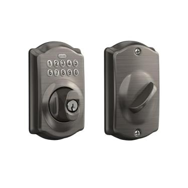 Imagem de Schlage Fechadura de teclado Camelot BE365 CAM 620, fechadura de entrada eletrônica sem chave, estanho antigo