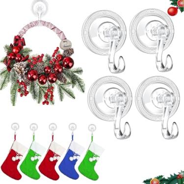 Imagem de Guirlanda de Natal de tamanho grande, ganchos com ventosa, gancho de guirlanda, ventosa de 10 kg, ventosas de porta de vidro removíveis, fortes e reutilizáveis, grande cabide de guirlanda para cabide
