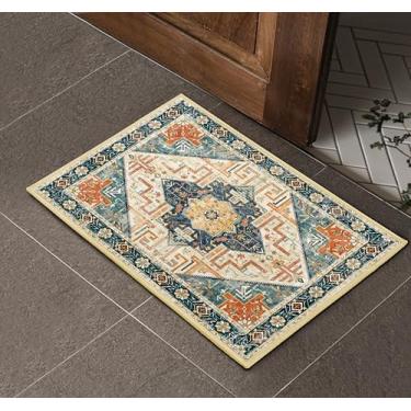Imagem de Arenarug Tapete Boho 2x3 Boêmio Lavável Pequeno Tapete Antiderrapante Vintage Oriental Tapete de Entrada Interior Tapete para Cozinha, Escritório, Lavanderia, Sala de Estar, Quarto, Azul