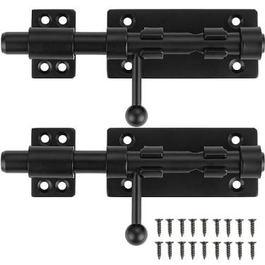 Imagem de XQDWX Trava de porta de barril com orifício para cadeado, fechadura deslizante de aço inoxidável 304 espessa, 15 cm preta, sem logotipo '304', pacote com 2, 216BB-BL-2