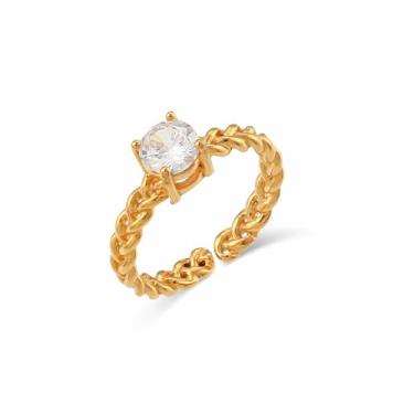 Imagem de Dikixe Anéis femininos banhados a ouro 18 quilates de zircônia cúbica grossa de aço inoxidável banhado a ouro 18 quilates, minimalista, verde, branco, rosa, ametista zircônia, textura torcida, anéis