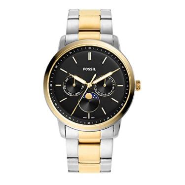 Imagem de Fossil Relógio masculino Neutra de aço inoxidável com cronógrafo de quartzo, Ouro/prata Moonphase, One Size, Neutra Masculino