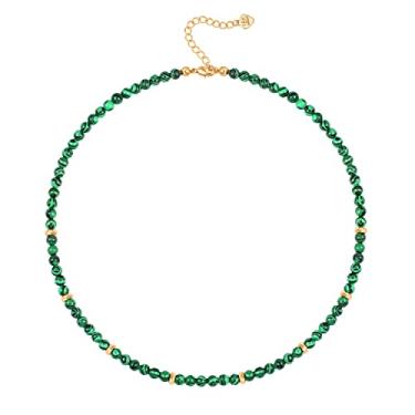 Imagem de Colar de contas de olho de tigre colar de contas de malaquita verde colar de pingente de zircão estrela dourada colar feminino de cura de chacra pedras preciosas amuleto presentes, Gema, Malaquita