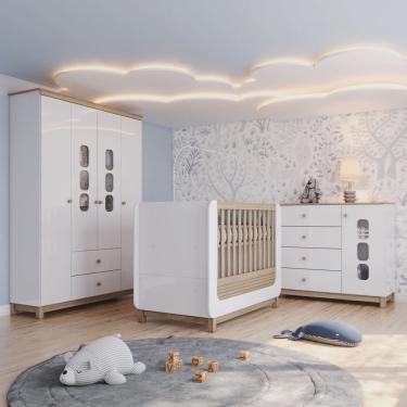 Imagem de Conjunto Quarto de Bebê Completo Berço 2 em 1, Guarda-roupa e Cômoda Sophia