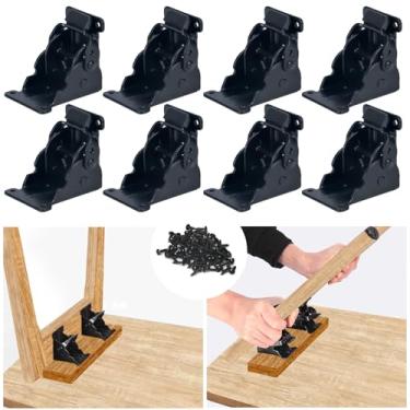 Imagem de Pacote com 8 suportes dobráveis, pernas de mesa dobráveis resistentes com extensão de bloqueio, dobradiça dobrável com travamento automático de 90 graus para pernas de mesa, bancada de trabalho, preto