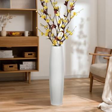 Imagem de GDSZJLJ Vaso de cerâmica branca de 43 cm, vaso decorativo alto com esmalte brilhante, vasos de flores grandes para grama dos pampas, decoração de casa moderna para sala de estar, escritório, quarto