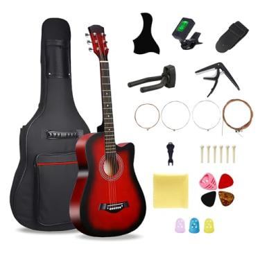 Imagem de Guitarra acústica de madeira de 96 cm para adultos, guitarra acústica de 6 cordas de aço com bolsa de guitarra e kits para iniciantes