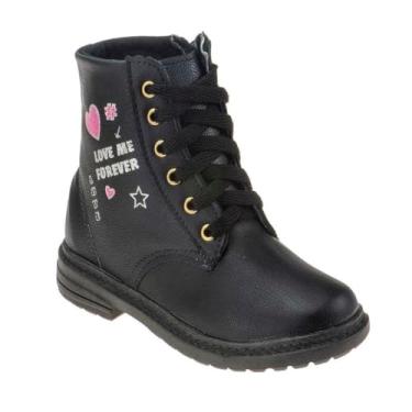 Imagem de Bota Infantil Feminina Botinha Cano Curto Feminino Rosa e Preto (Preto, BR, Criança de 9 a 12 anos, Numérico, 35)