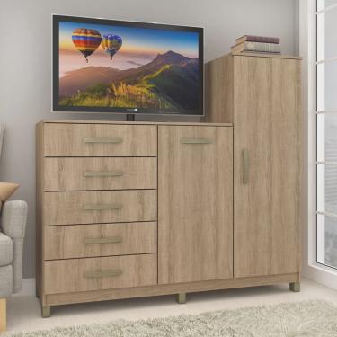 Imagem de Cômoda 2 Portas 5 Gavetas com Cabideiro e Pés Chicago