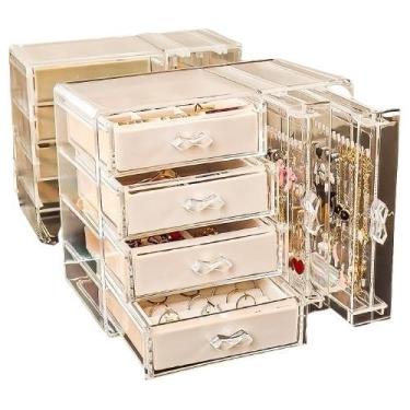 Imagem de Organizador Porta Jóias Acrílico Brincos Colares Bijuterias 4 Prateleiras Decorativo